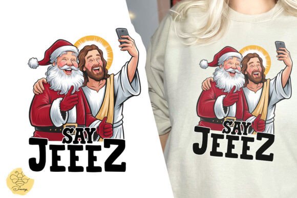 Funny Xmas Santa Jesus Say Jeeez PNG for T-Shirt Designs